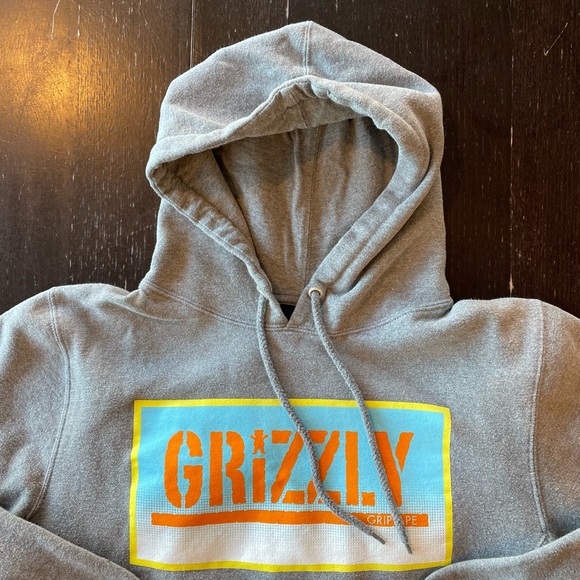 Grizzly Grip Tape Grey Hooded Sweatshirt Mens Medium. #5138 - Picture 2 of 9